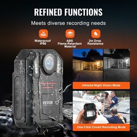 1440P HD Police Body Camera 64GB Body Cam with Audio Video Recording Picture Built-in 2850 mAh Battery 2.0" LCD Infrared Night Vision Waterproof Cam