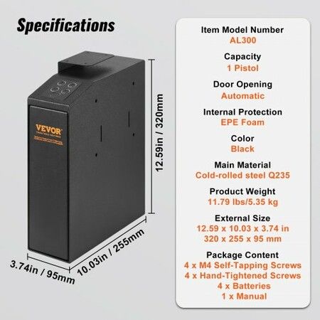 Mounted Gun Safe for Pistols Biometric Gun Safe 3 Access Ways 1 Pistol