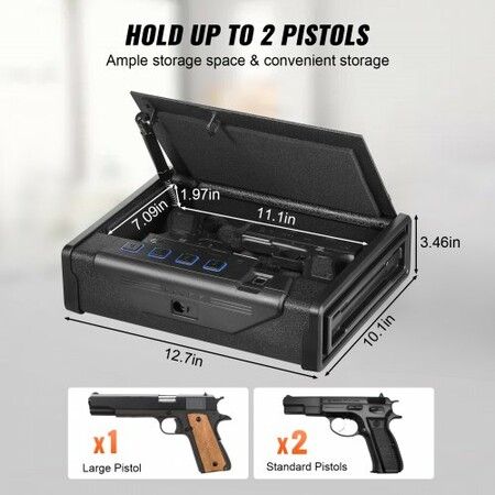 Gun Safe for Pistols Biometric Gun Safe with 3 Access Ways for 2 Pistols