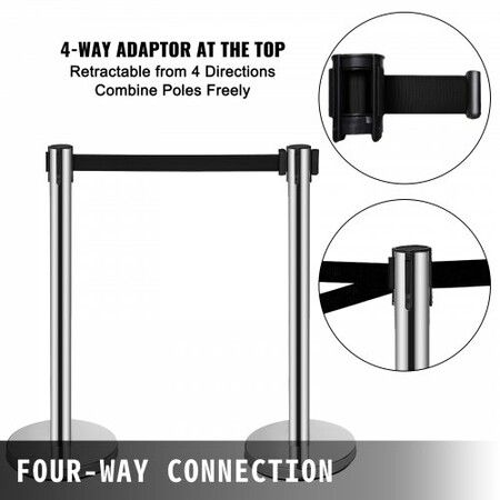 Crowd Control Stanchions Barriers 6-Pack with 3PCS Retractable Belts