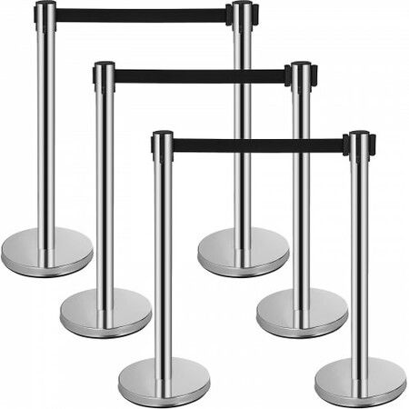 Crowd Control Stanchions Barriers 6-Pack with 3PCS Retractable Belts