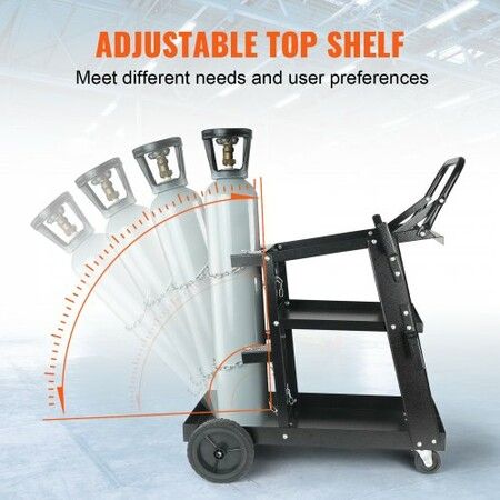 Welding Cart 3-Tier Welder Cart Heavy Duty with 400 Lbs Weight Capacity 360 degree Swivel Wheels Tank Storage Safety Chains Rolling MIG Welder Cart