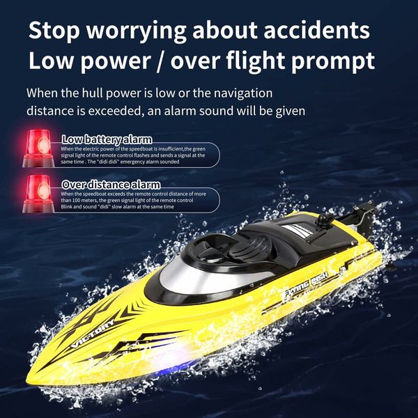 HJ811 Remote Control Boat 2.4G Water High Speed RC Speed Boat Toy Boat Night Light 25km/h Cruise Self-Tipping Toy Boat (Yellow)