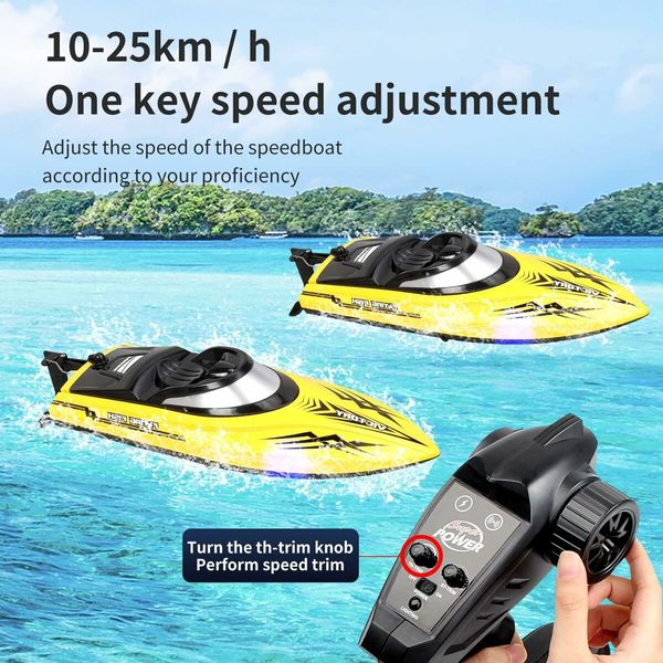 HJ811 Remote Control Boat 2.4G Water High Speed RC Speed Boat Toy Boat Night Light 25km/h Cruise Self-Tipping Toy Boat (Yellow)