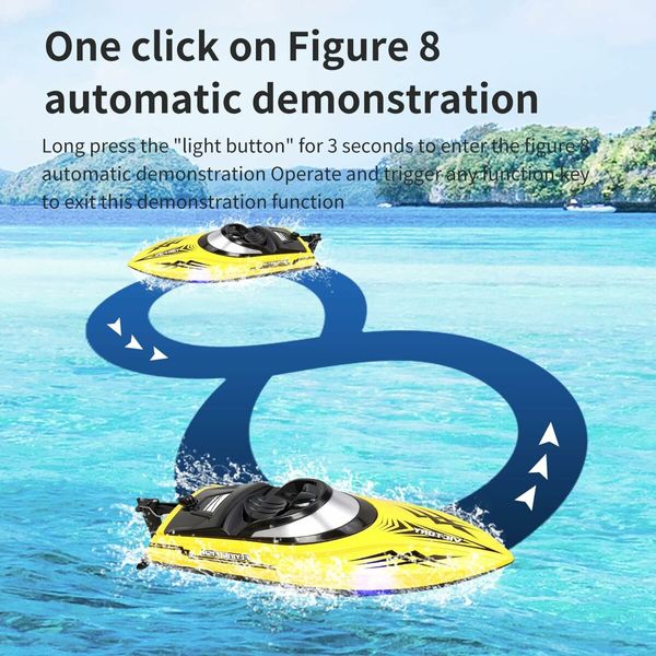 HJ811 Remote Control Boat 2.4G Water High Speed RC Speed Boat Toy Boat Night Light 25km/h Cruise Self-Tipping Toy Boat (Yellow)