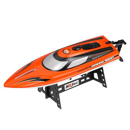 RC Boat with LED Light for Pools and Lakes, 2.4GHz Fast Remote Control Boat for Kids, Low Battery Reminder (Orange)