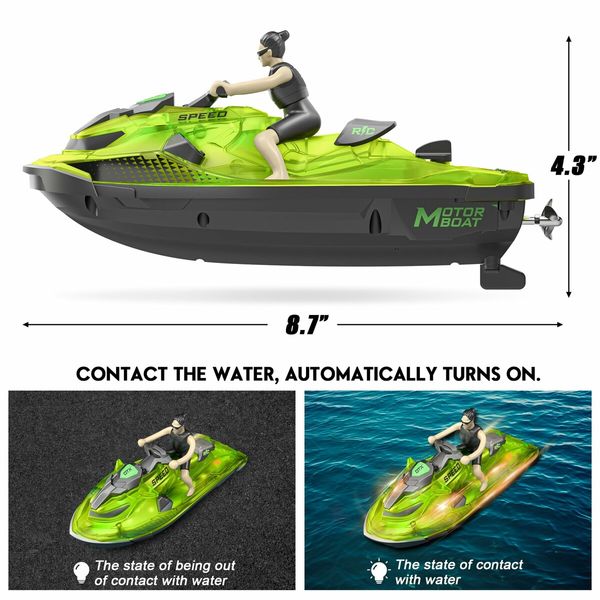 RC Boats 2.4GHZ Mini Remote Control Jet ski with Dual Motors & Led Lights Lakes and Swimming Pool Toys for Kids 6+