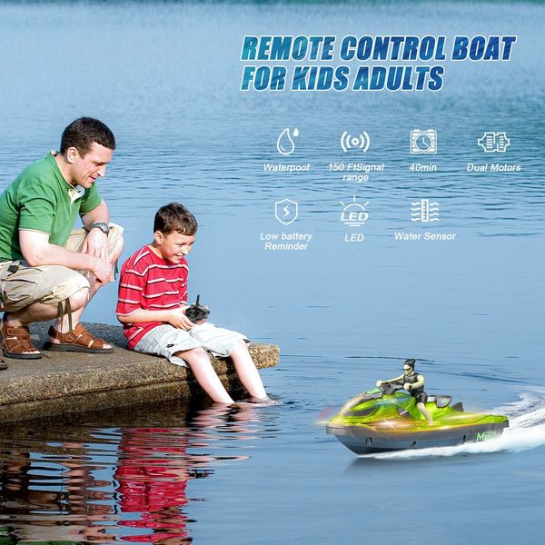 RC Boats 2.4GHZ Mini Remote Control Jet ski with Dual Motors & Led Lights Lakes and Swimming Pool Toys for Kids 6+