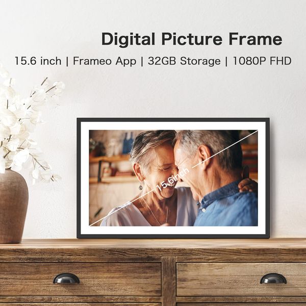 Digital Picture Frame,15.6 Inch Large Frameo Digital Photo Frame WiFi,32GB,1920 * 1080 IPS HD Touch Screen,Tabletop Wall-Mounted,Share Picture Video