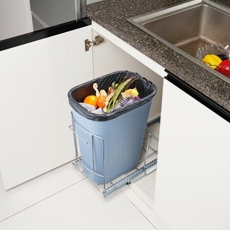 Pull-Out Trash Can Under Mount Kitchen Waste Container with Slide ang Handle 16 kg Load Capacity Heavy Duty Garbage Recycling Bin