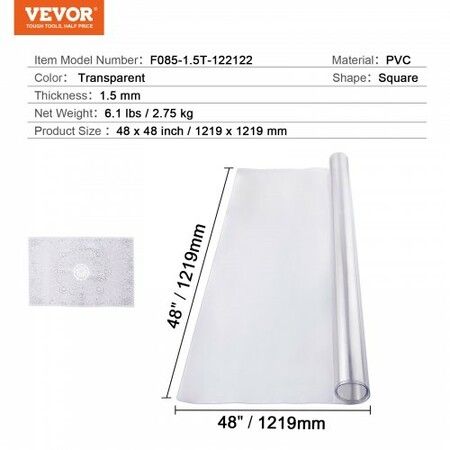 PVC Table Protector 48x48 Inch Clear Plastic Desk Protector 1.5mm Thick