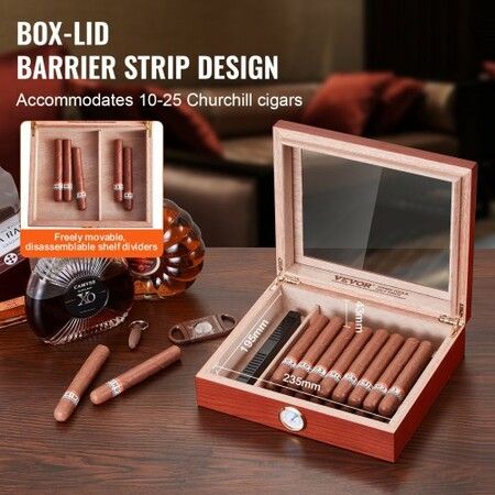 Cigar Humidor Glass Top Cigar Humidor Box Handmade Spanish Cedar Wood Cigar Desktop Box Cigar Storage Case with Humidifier Hygrometer and Divider