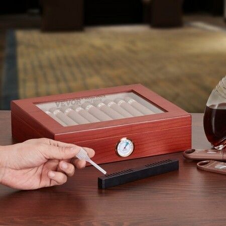 Cigar Humidor Glass Top Cigar Humidor Box Handmade Spanish Cedar Wood Cigar Desktop Box Cigar Storage Case with Humidifier Hygrometer and Divider