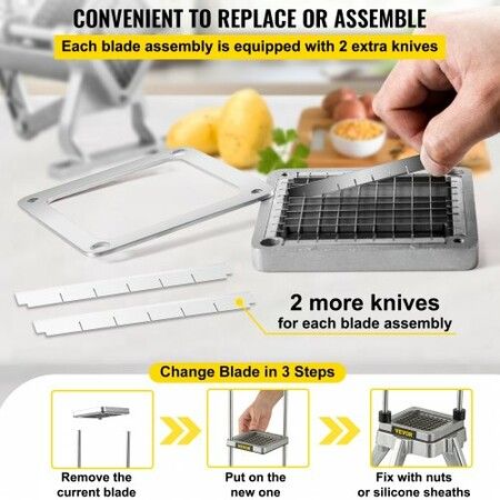 French Fry Cutter Chopper Replacement Blade & Push Block 1/4-inch 3 Pieces