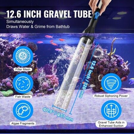 Aquarium Vacuum Gravel Cleaner 50 ft PVC Hose Fish Tank Vacuum Gravel Cleaner Siphon Fish Tank Cleaner Vacuum 3 Types of Brass Adapters for Fish Tank