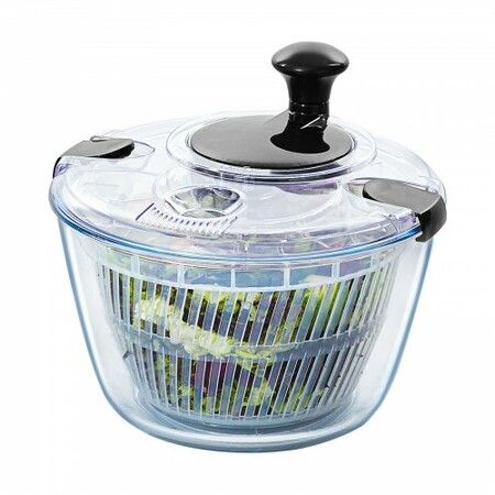 Glass Salad Spinner 4.5L One-handed Easy Press Large Vegetable Dryer Washer Lettuce Cleaner and Dryer w/ High Borosilicate Glass Bowl Lid for Greens Herbs