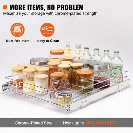 34x53 cm Pull Out Cabinet Organizer Heavy Duty Slide Out Pantry Shelves Chrome-Plated Steel Roll Out Drawers Sliding Drawer Storage for Home Inside Kitchen