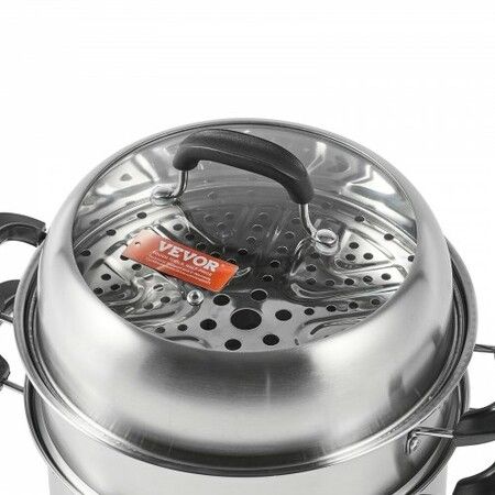 Steamer Pot 28cm Steamer Pot for Cooking w/ 8.5QT Stock Pot Vegetable Steamer & 2 Steaming Grid 3-Layer Food-Grade 304 Stainless Steel Food Steamer