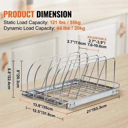 Pan and Pot Rack Organizer Expandable Adjustable Lid Holder Under Cabinet 12.5''W