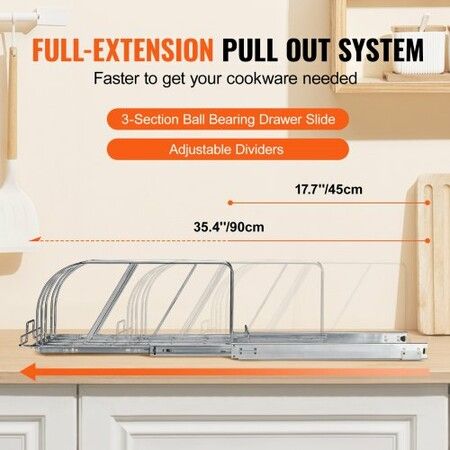 Pan and Pot Rack Organizer Expandable Adjustable Lid Holder Under Cabinet 12.5''W