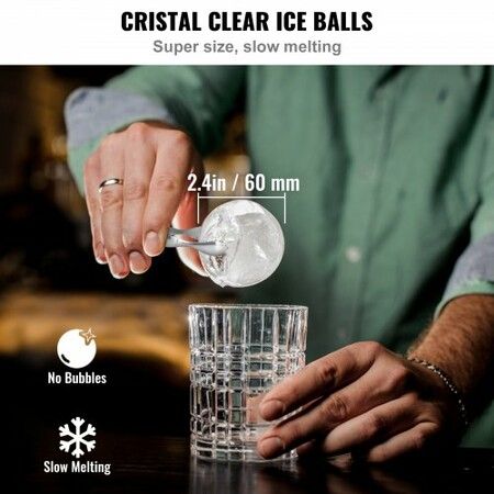 Ice Ball Maker Crystal Clear Ice Ball Maker 2.36inch Ice Sphere Maker with Storage Bag and Ice Clamp Round Clear Ice Cube 2-Cavity Ice Press Maker