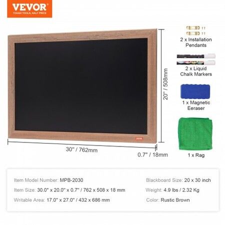 VEOVR 762x508 mm Magnetic Chalk Board Hanging Message Signs with Chalks & Eraser Vintage Wooden Chalkboard Sign Rustic Brown Framed Calendar and Bulletin