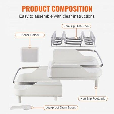 Dish Drying Rack Large Capacity Dish Drainers Stainless Steel Dish Drainer w/ Drainboard Expandable Storage Space Saver Single Tier Cup and Utensil Holder