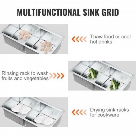 Sink Protector Grid 2PCS 13.7"x11.6" Stainless Steel Sink Grates Centered Drain Sink Grates w/ R50 Corner Radius Large Sink Bottom Grids Universal