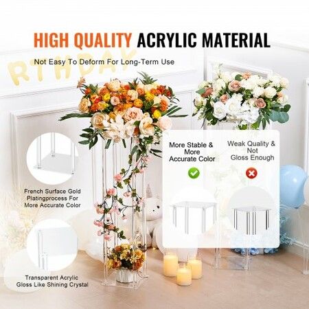 2PCS 31.5inch/80cm High Wedding Flower Stand With Acrylic LaminateAcrylic Vase Column Geometric Centerpiece Stands Floral Display Rack for T-Stage Events