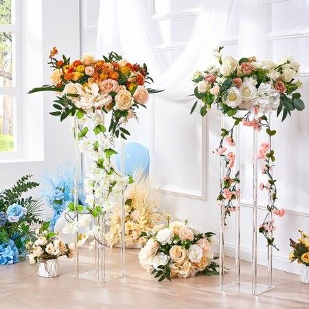 2PCS 31.5inch/80cm High Wedding Flower Stand With Acrylic LaminateAcrylic Vase Column Geometric Centerpiece Stands Floral Display Rack for T-Stage Events