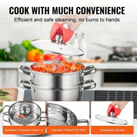 Steamer Pot 24 cm Steamer Pot for Cooking with 5QT Stock Pot and Vegetable Steamer Food-Grade 304 Stainless Steel Food Steamer Cookware with Lid