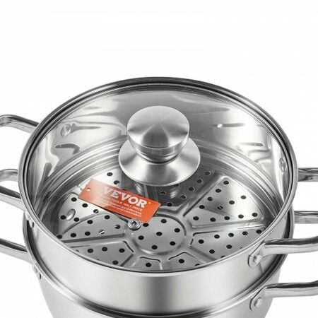 Steamer Pot 24 cm Steamer Pot for Cooking with 5QT Stock Pot and Vegetable Steamer Food-Grade 304 Stainless Steel Food Steamer Cookware with Lid