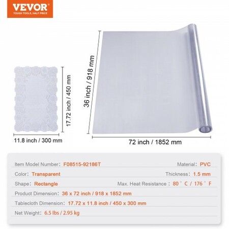 Clear Table Cover Protector 36" x 72" Table Cover 1.5 mm Thick PVC Plastic Tablecloth Waterproof Desktop Protector for Writing Desk Coffee Table