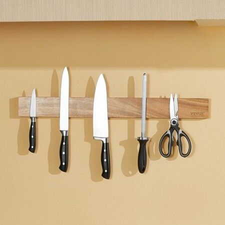 24" Magnetic Knife Storage Holder Wall Mount Knife Strip Acacia Wood