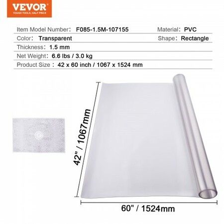 PVC Table Protector 42x60 Inch Frosted Plastic Desk Protector 1.5mm Thick