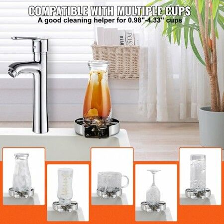 Glass Rinser 10 Powerful Spraying Jets 360 degree Rotating Cup Rinser for Sink 304 Stainless Steel Faucet Cup Washer with Silicone Nonslip Pad