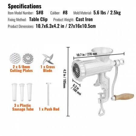 Manual Meat Grinder Heavy Duty Cast Iron Meat Grinder & Steel Table Clamp