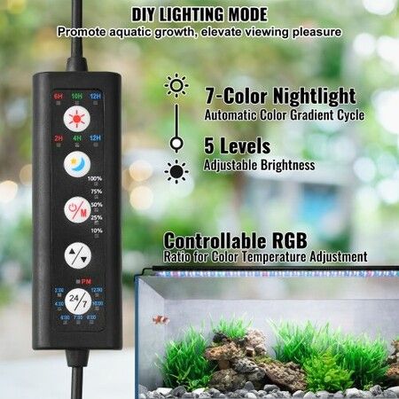 Aquarium Light 24W Full Spectrum Fish Tank Light with 24/7 Natural Mode Adjustable Timer & 5-Level Brightness with Aluminum Alloy Shell Extendable Brackets