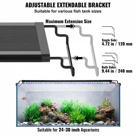 Aquarium Light 24W Full Spectrum Fish Tank Light with 24/7 Natural Mode Adjustable Timer & 5-Level Brightness with Aluminum Alloy Shell Extendable Brackets