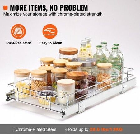 Pull Out Cabinet Under Sink Organizer 11 x 21 Inch Wire Drawer Basket