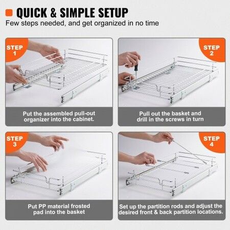 Pull Out Cabinet Under Sink Organizer 11 x 21 Inch Wire Drawer Basket