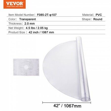 PVC Table Protector 42 Inch Round Clear Plastic Desk Protector 2.0mm Thick