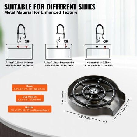 Glass Rinser 10-Hole 360 degree Rotating Stainless Steel Washer ABS Cup Holder