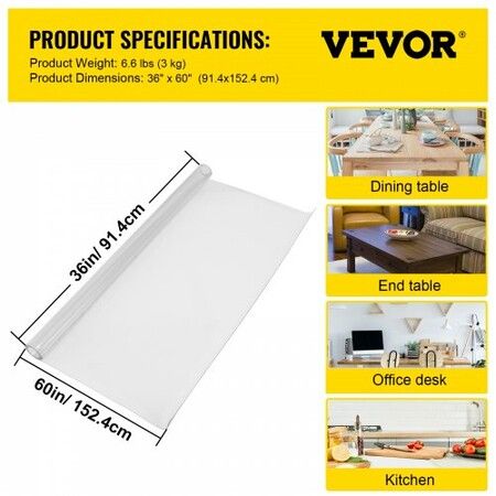 Plastic Table Cover 36 x 60 Inch 1.4 x 152.4 cm)  2 mm Thick Clear Table Protector Rectangle Clear Desk Mat Waterproof & Easy Cleaning