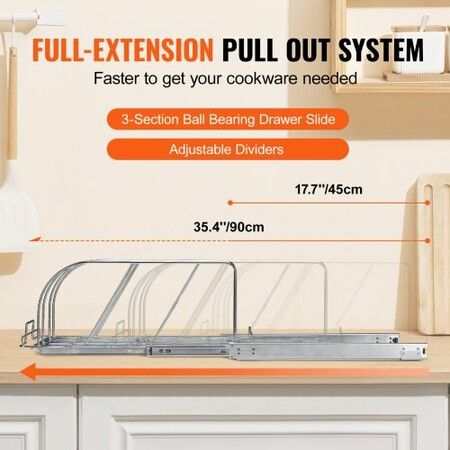 Pan and Pot Rack Organizer Expandable Adjustable Lid Holder Under Cabinet 8.5''W