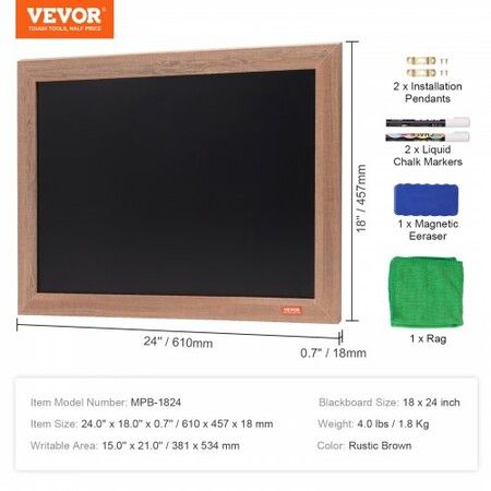 VEOVR 457x610 mm Magnetic Chalk Board Hanging Message Signs w/ Chalks & Eraser Vintage Wooden Chalkboard Sign Rustic Brown Framed Calendar & Bulletin Combo