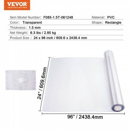 PVC Table Protector 24x96 Inch Clear Plastic Desk Protector 1.5mm Thick