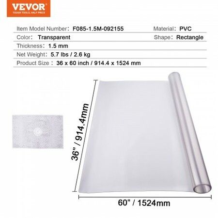 PVC Table Protector 36x60 Inch Frosted Plastic Desk Protector 1.5mm Thick