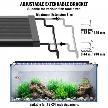 Aquarium Light 18W Full Spectrum Fish Tank Light with 24/7 Natural Mode Adjustable Timer & 5-Level Brightness with Aluminum Alloy Shell Extendable Brackets