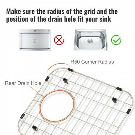 Sink Protector Grid 2PCS 13.3"x11.6" Stainless Steel Sink Grates Rear Drain Sink Grates with R50 Corner Radius Large Sink Bottom Grids Universal Bowl Rack